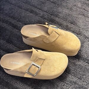 Madden Girl Tan Suede Clogs